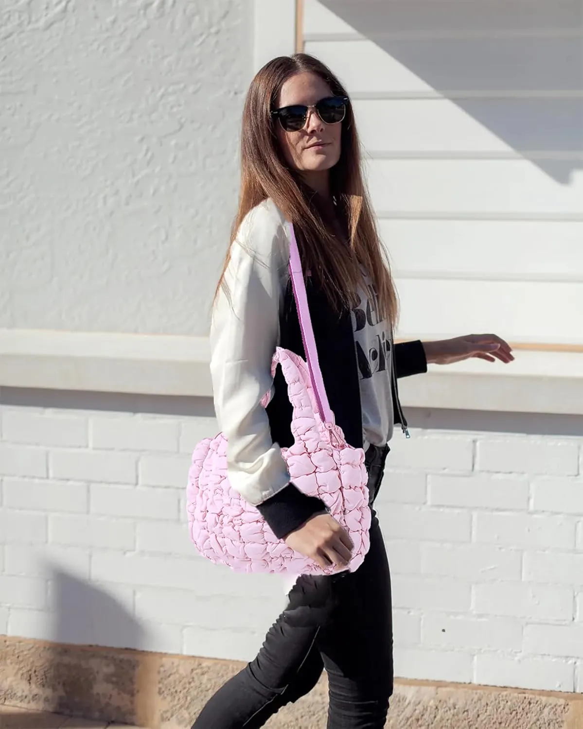 Puffer Tote Bag for Women Quilted Tote Bag Crossbody Carryall Bag Soft Puffy Hobo Handbag Puff Purse