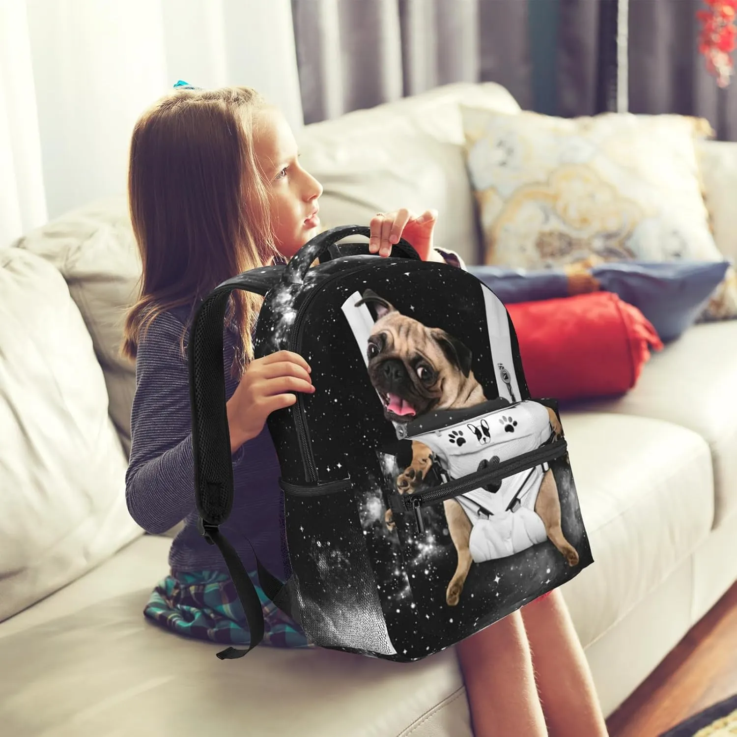 Pug Print Puppy Starry Sky Dog Backpack Cute Backpack Animal For Kids Boys Girls Students Personalized Laptop Tablet Travel School Bag With Multiple Pockets Dog16 Inch
