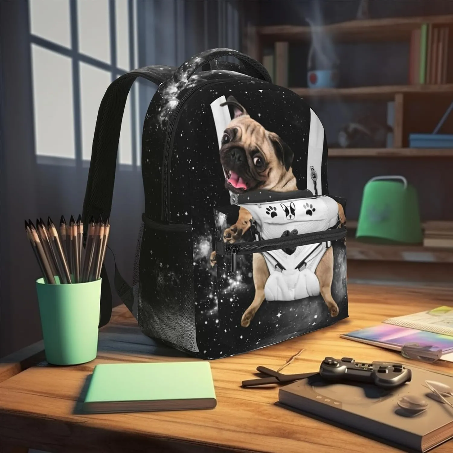 Pug Print Puppy Starry Sky Dog Backpack Cute Backpack Animal For Kids Boys Girls Students Personalized Laptop Tablet Travel School Bag With Multiple Pockets Dog16 Inch