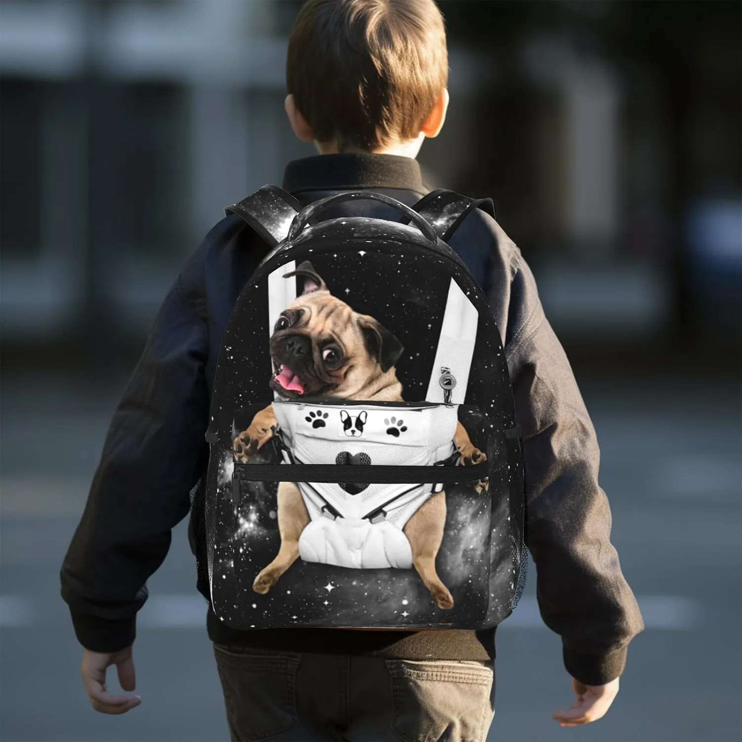 Pug Print Puppy Starry Sky Dog Backpack Cute Backpack Animal For Kids Boys Girls Students Personalized Laptop Tablet Travel School Bag With Multiple Pockets Dog16 Inch