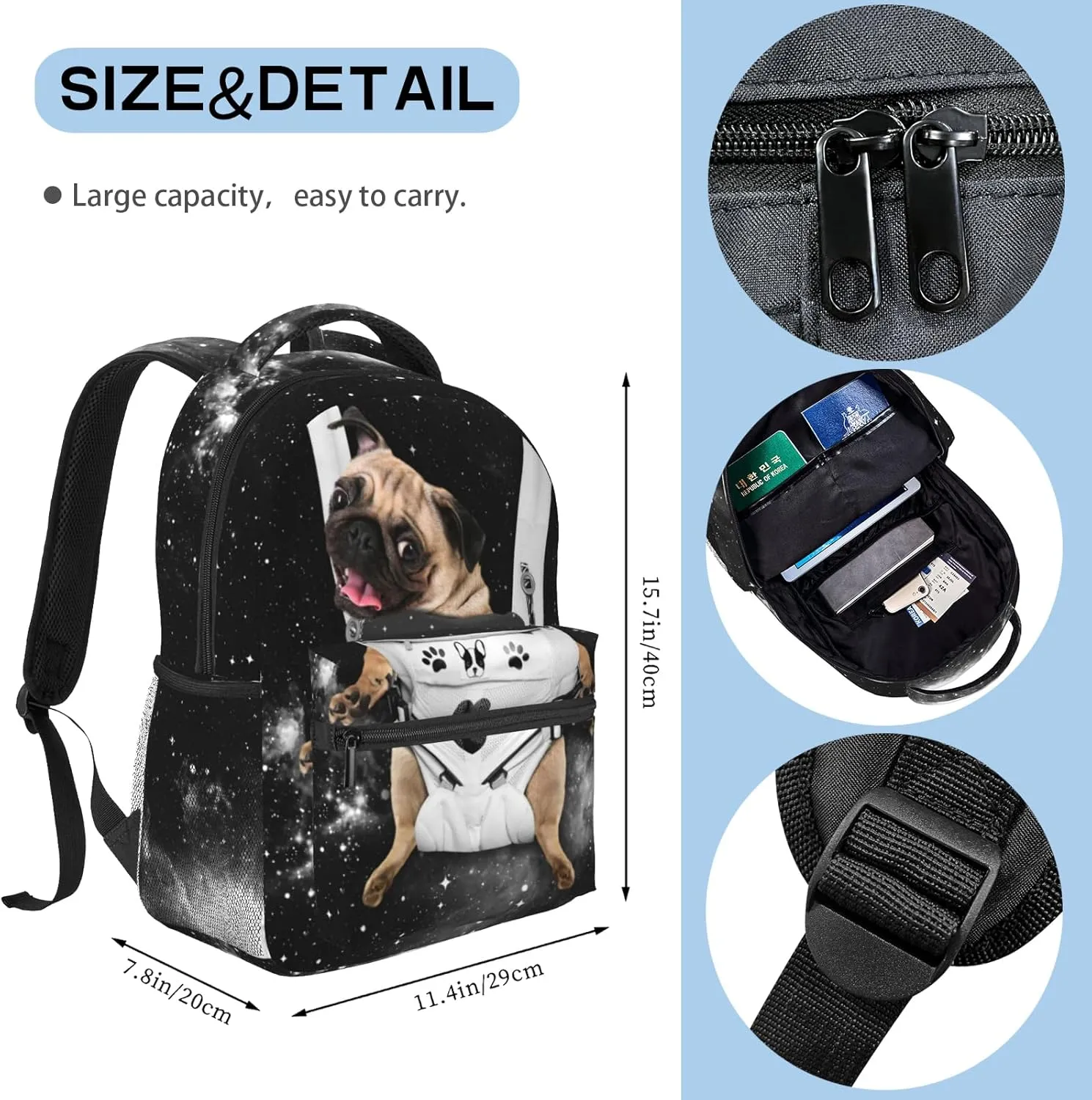 Pug Print Puppy Starry Sky Dog Backpack Cute Backpack Animal For Kids Boys Girls Students Personalized Laptop Tablet Travel School Bag With Multiple Pockets Dog16 Inch
