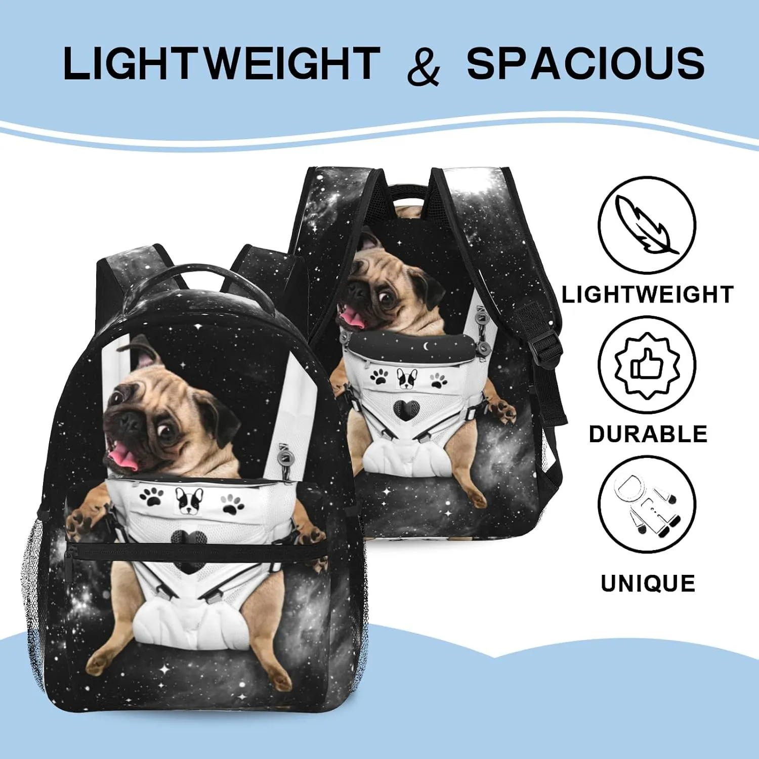 Pug Print Puppy Starry Sky Dog Backpack Cute Backpack Animal For Kids Boys Girls Students Personalized Laptop Tablet Travel School Bag With Multiple Pockets Dog16 Inch