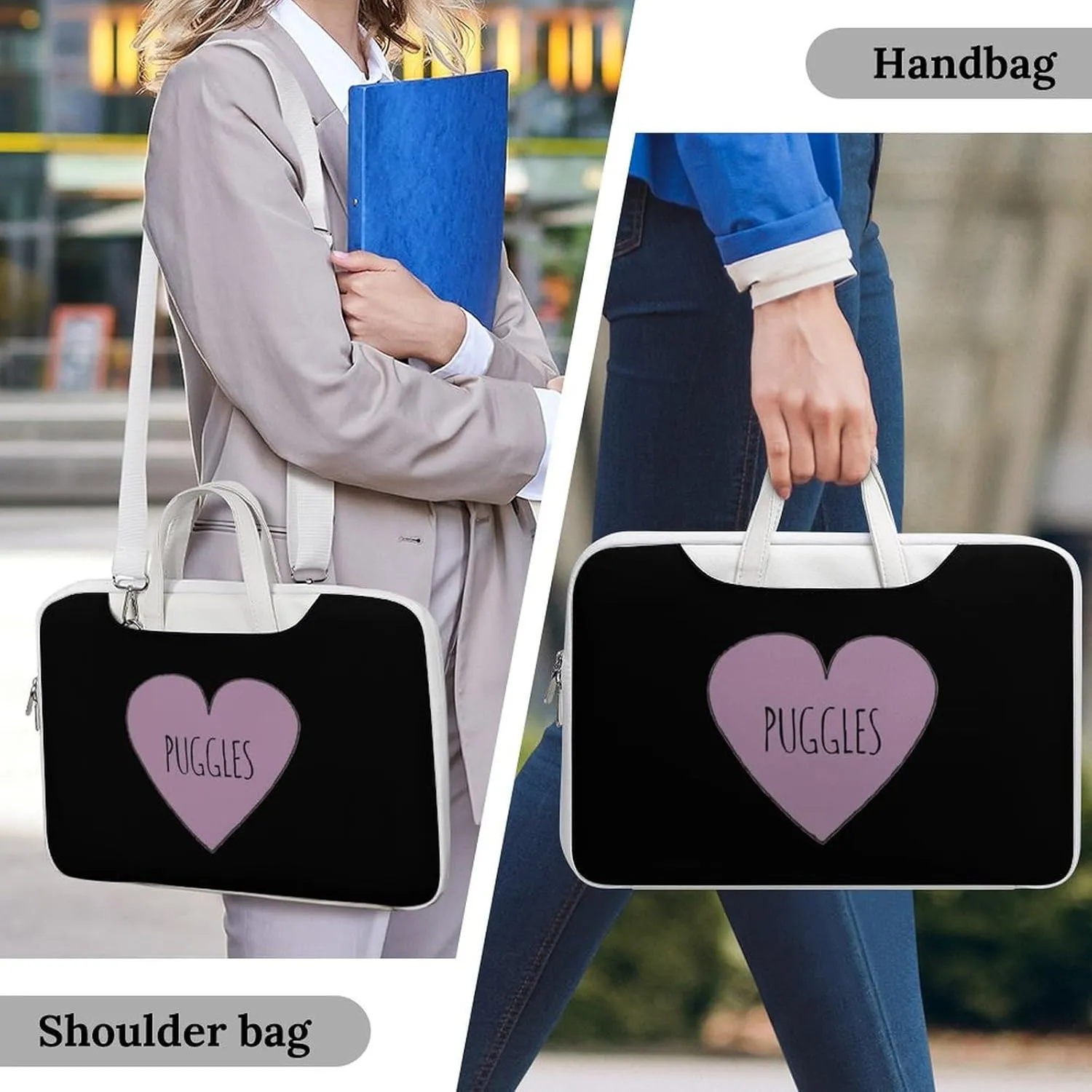Puggle Love Leather Bag Laptop Case Slim Water Resistant Computer Bags with Handle Briefcase for Work