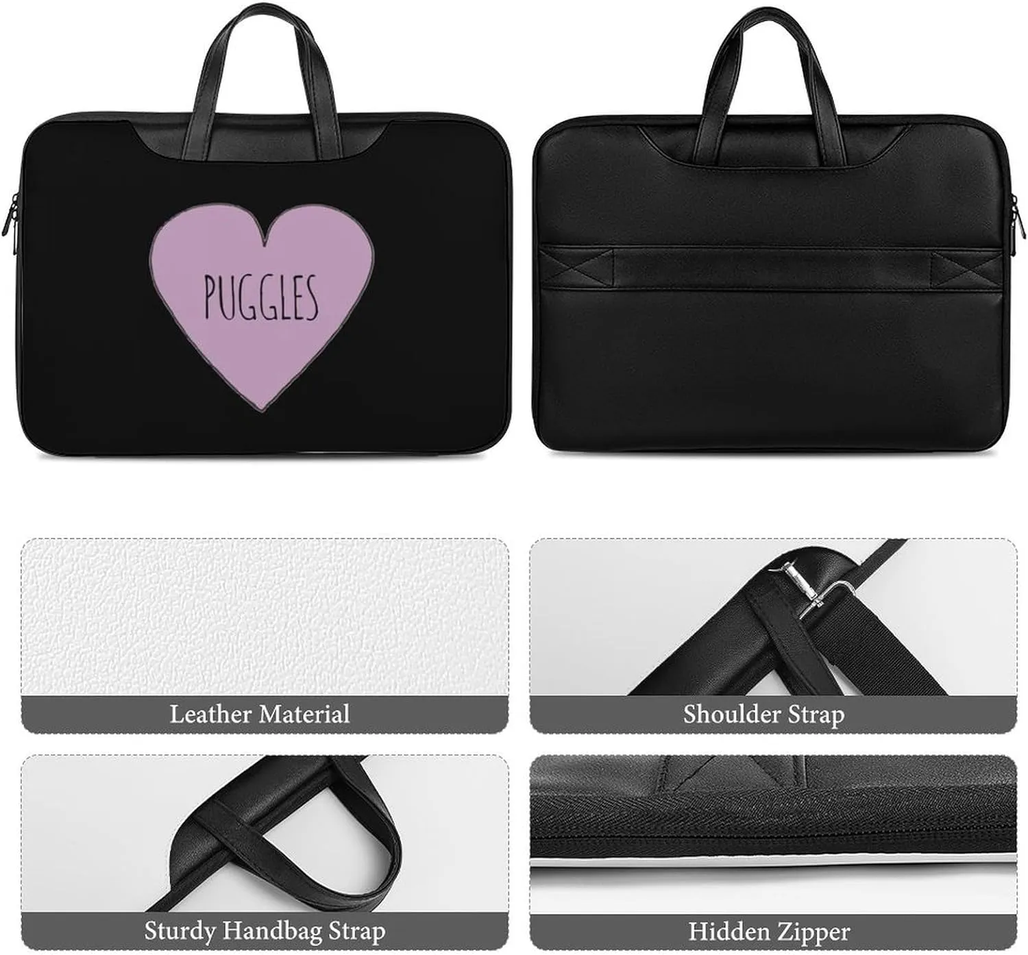 Puggle Love Leather Bag Laptop Case Slim Water Resistant Computer Bags with Handle Briefcase for Work