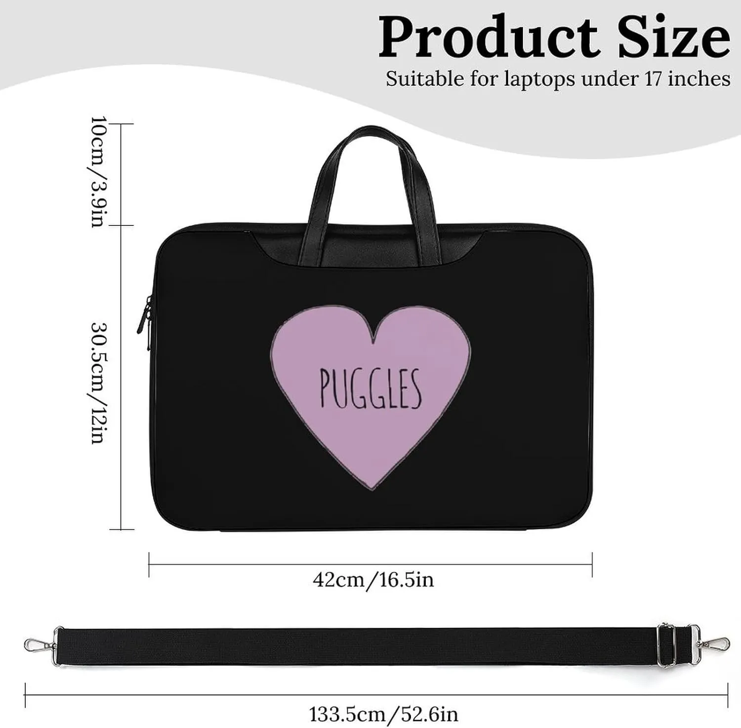Puggle Love Leather Bag Laptop Case Slim Water Resistant Computer Bags with Handle Briefcase for Work