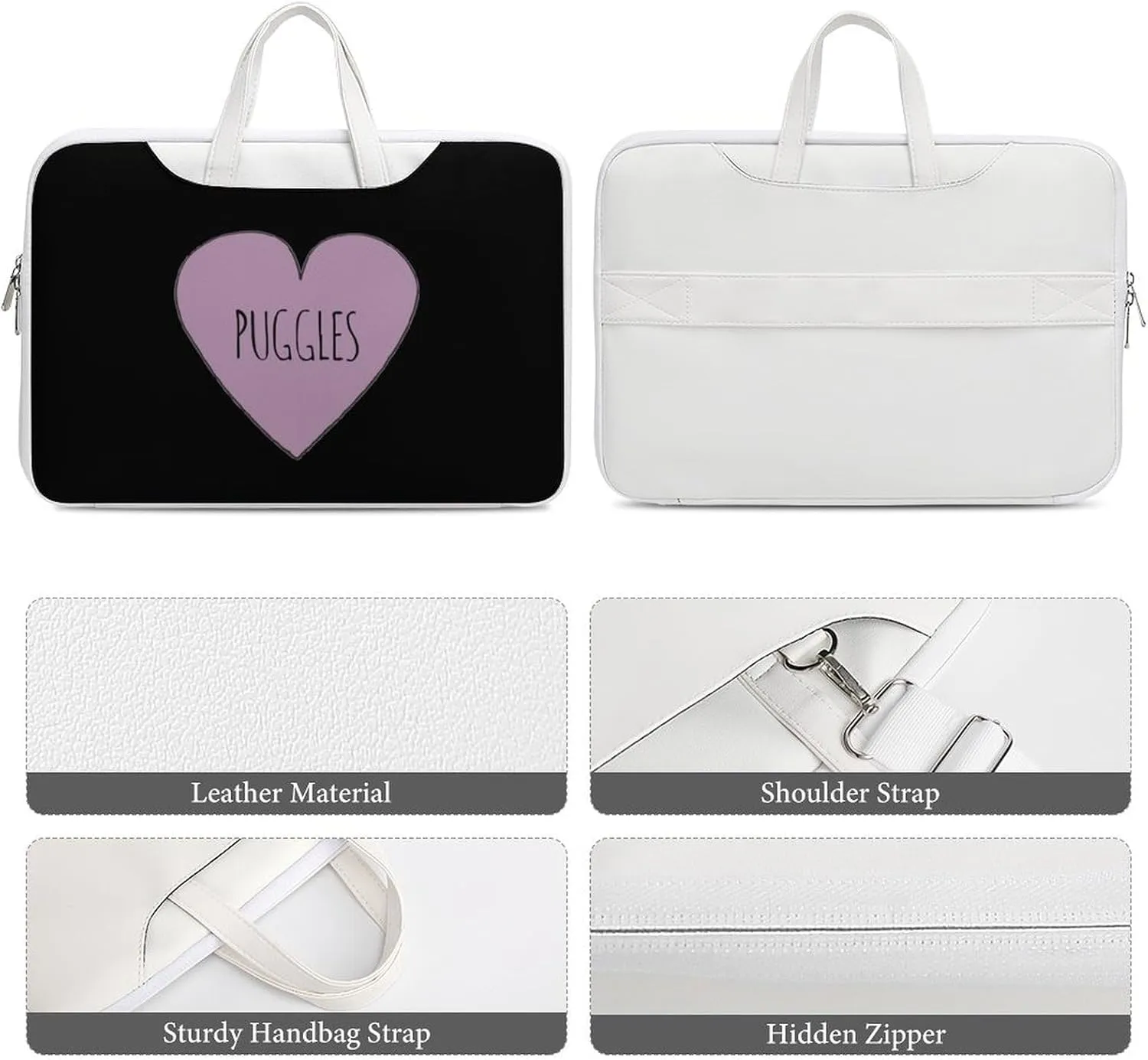 Puggle Love Leather Bag Laptop Case Slim Water Resistant Computer Bags with Handle Briefcase for Work