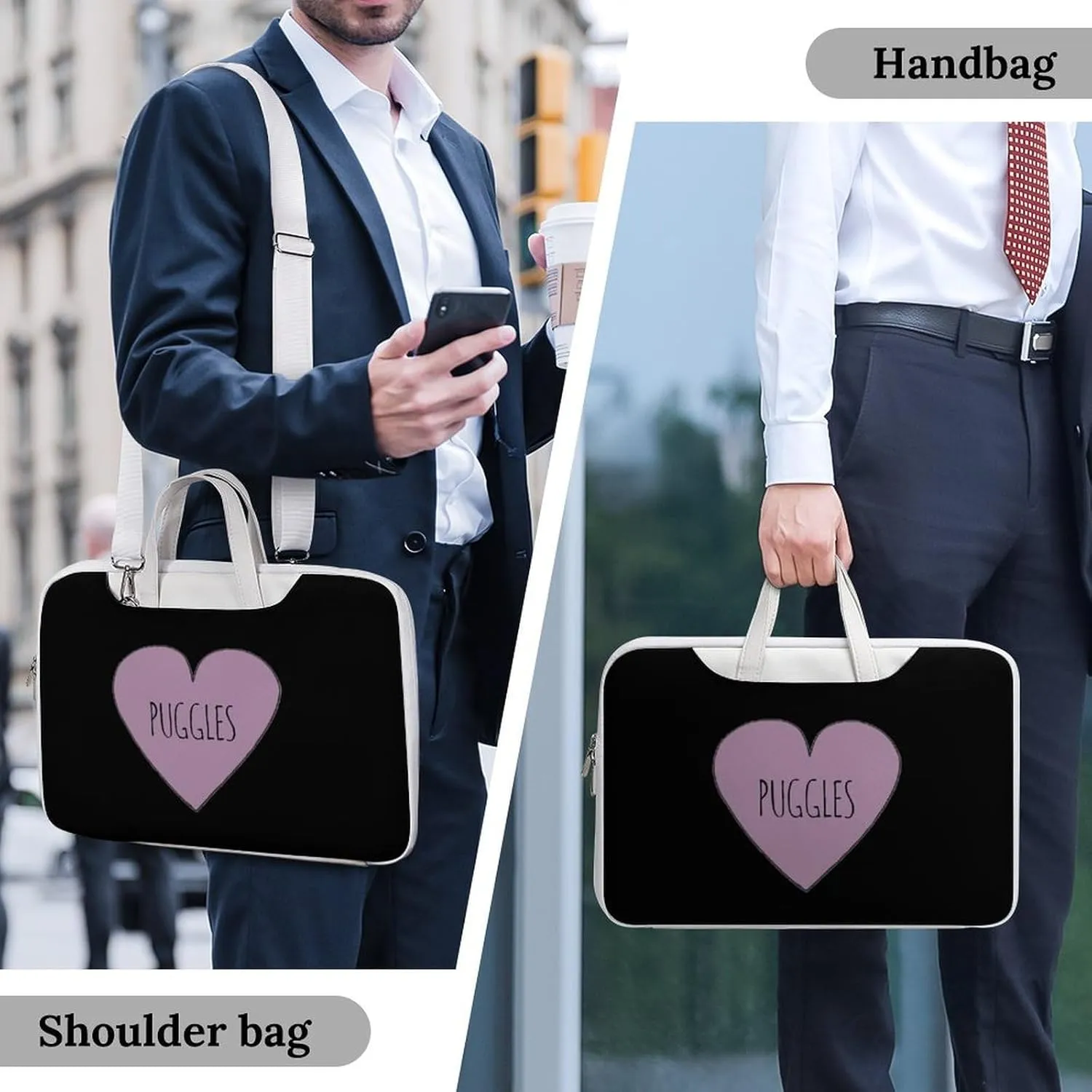 Puggle Love Leather Bag Laptop Case Slim Water Resistant Computer Bags with Handle Briefcase for Work