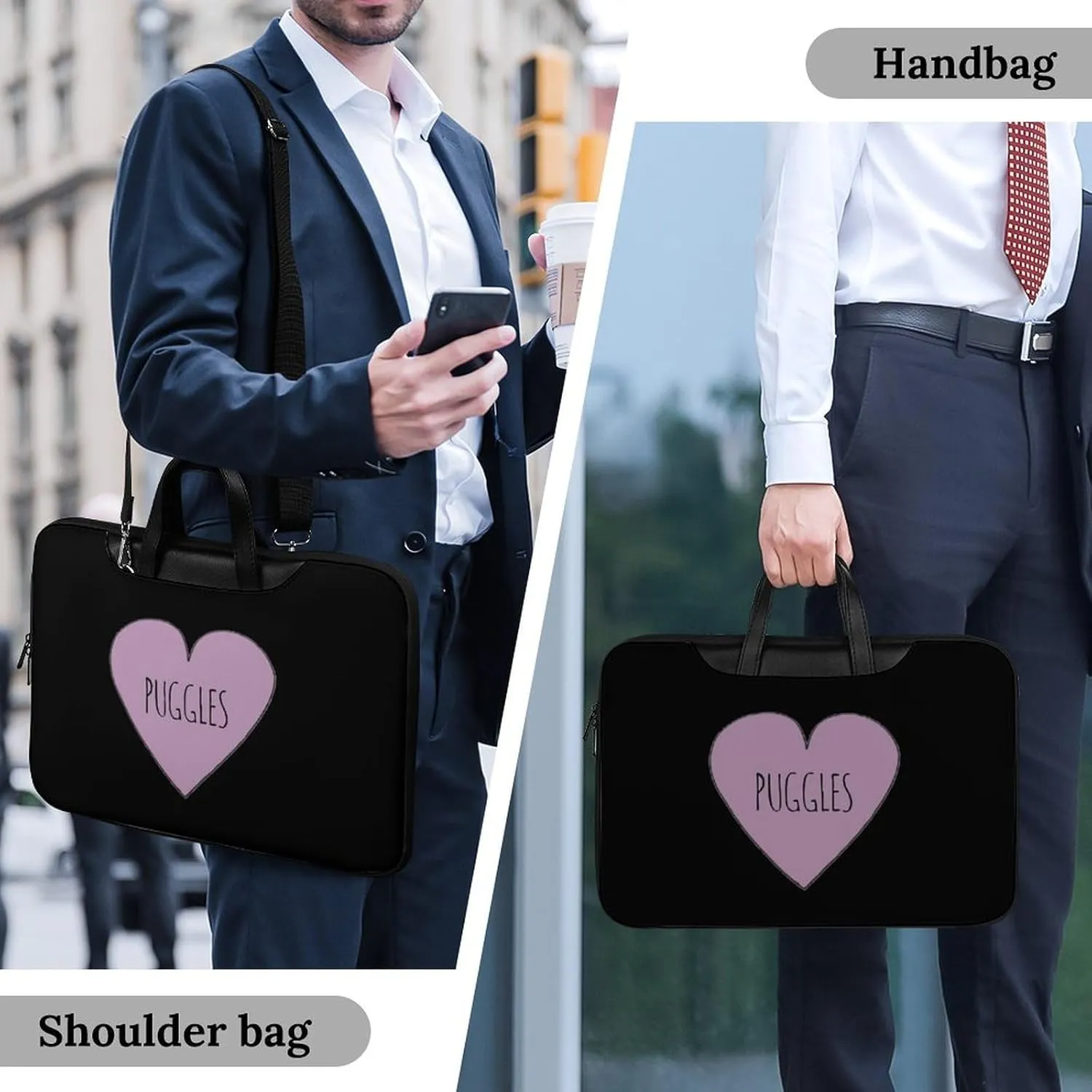 Puggle Love Leather Bag Laptop Case Slim Water Resistant Computer Bags with Handle Briefcase for Work