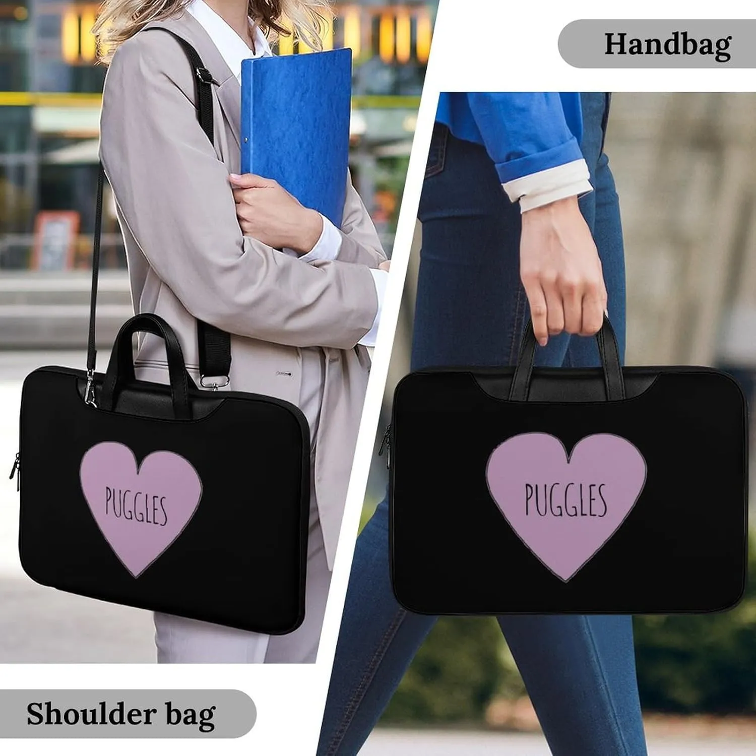 Puggle Love Leather Bag Laptop Case Slim Water Resistant Computer Bags with Handle Briefcase for Work