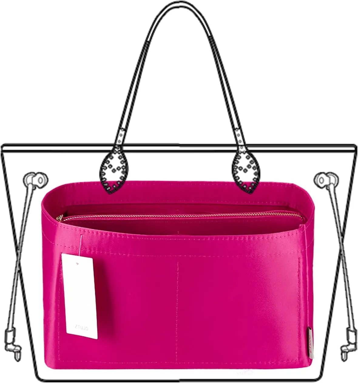 Purse Organizer Insert For Handbags, Purse Organizer With Zipper, Neverfull Organizer, Bag Organizer For Speedy Neverfull ONTHEGO Tote, Handbag and More (Silky Rosy, X-Large)
