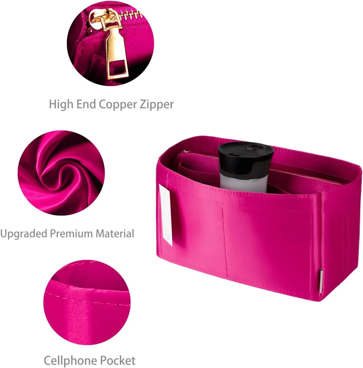 Purse Organizer Insert For Handbags, Purse Organizer With Zipper, Neverfull Organizer, Bag Organizer For Speedy Neverfull ONTHEGO Tote, Handbag and More (Silky Rosy, X-Large)