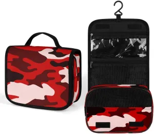 Red Black Camouflage Travel Toiletry Bag Full Print Wash Makeup Bag Portable Cosmetic Organizer with Hook Handbag, 22.5x18.5cm, style, 202402239