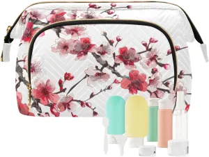 Red Cherry Blossom Makeup Bag for Women Large Capacity Cosmetic Bags Travel Toiletry Organizer