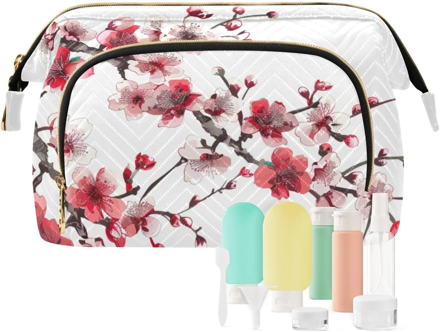 Red Cherry Blossom Makeup Bag for Women Large Capacity Cosmetic Bags Travel Toiletry Organizer