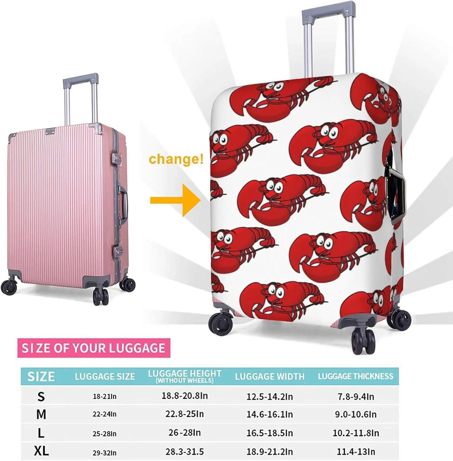 Red Lobster Print Print Washable Suitcase Cover Protective Luggage Cover Anti Scratch Travel Gear Protector