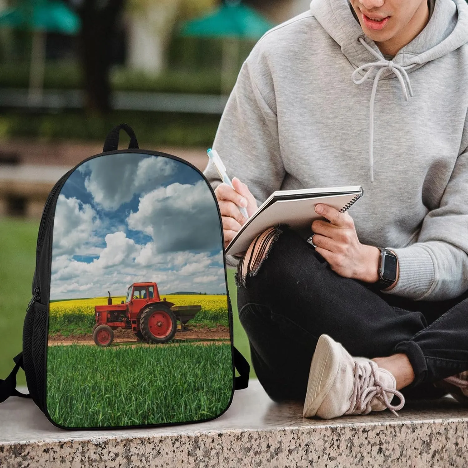 Red Tractor School Backpack Lightweight Laptop Backpacks Large Capacity 1 Main Compartment Outdoor Bookbag for Kids Boys Girls (Color2)