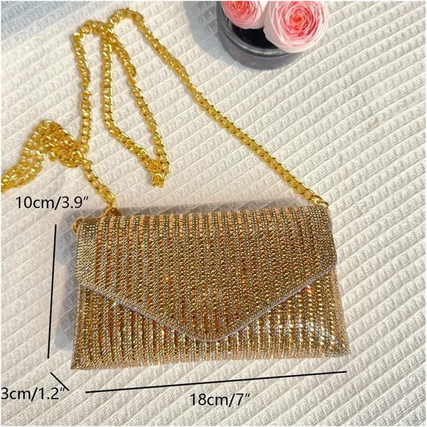 Rhinestone Bags Rhinestone Purse Hand Bags for Women Handbags Chain Silver Purse Party Bags(Golden 18x3x10CM)