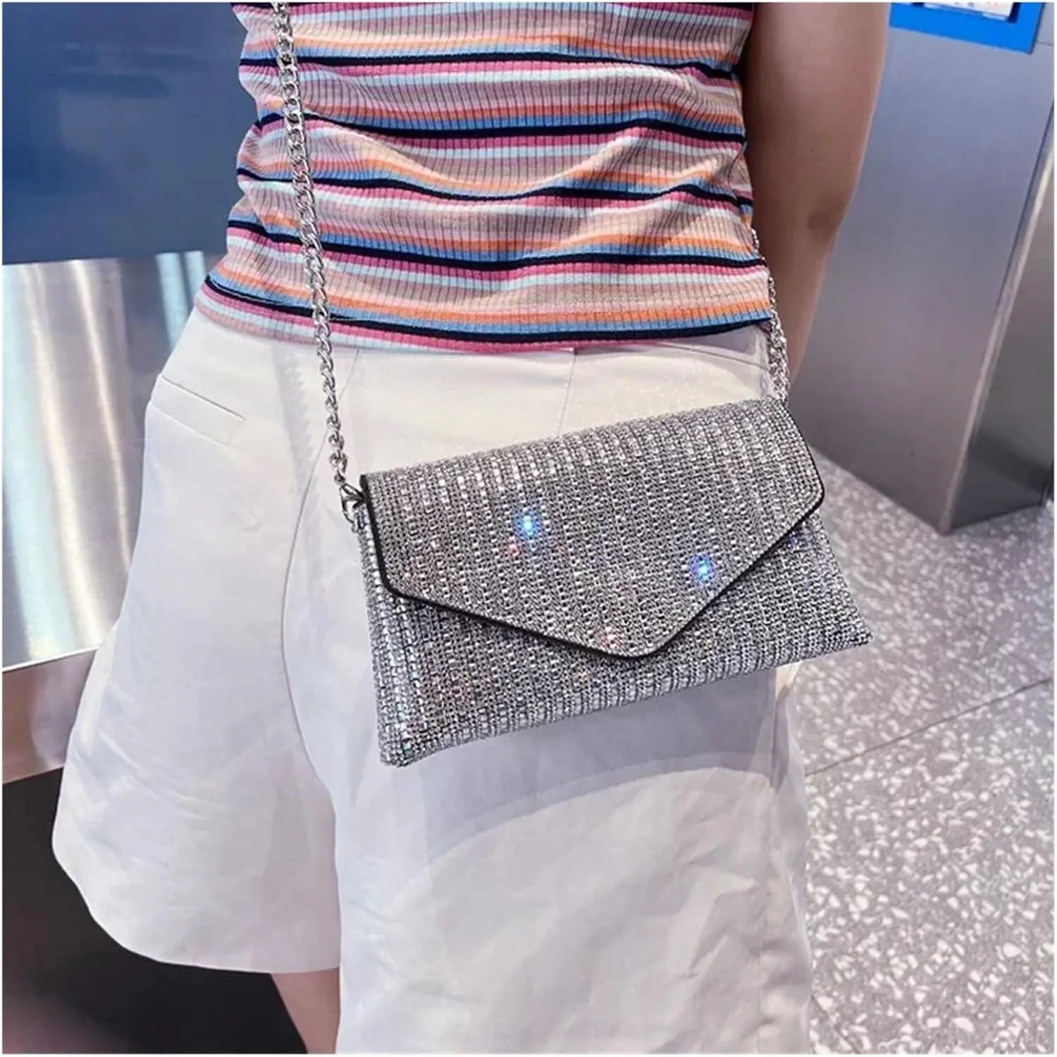 Rhinestone Bags Rhinestone Purse Hand Bags for Women Handbags Chain Silver Purse Party Bags(Golden 18x3x10CM)