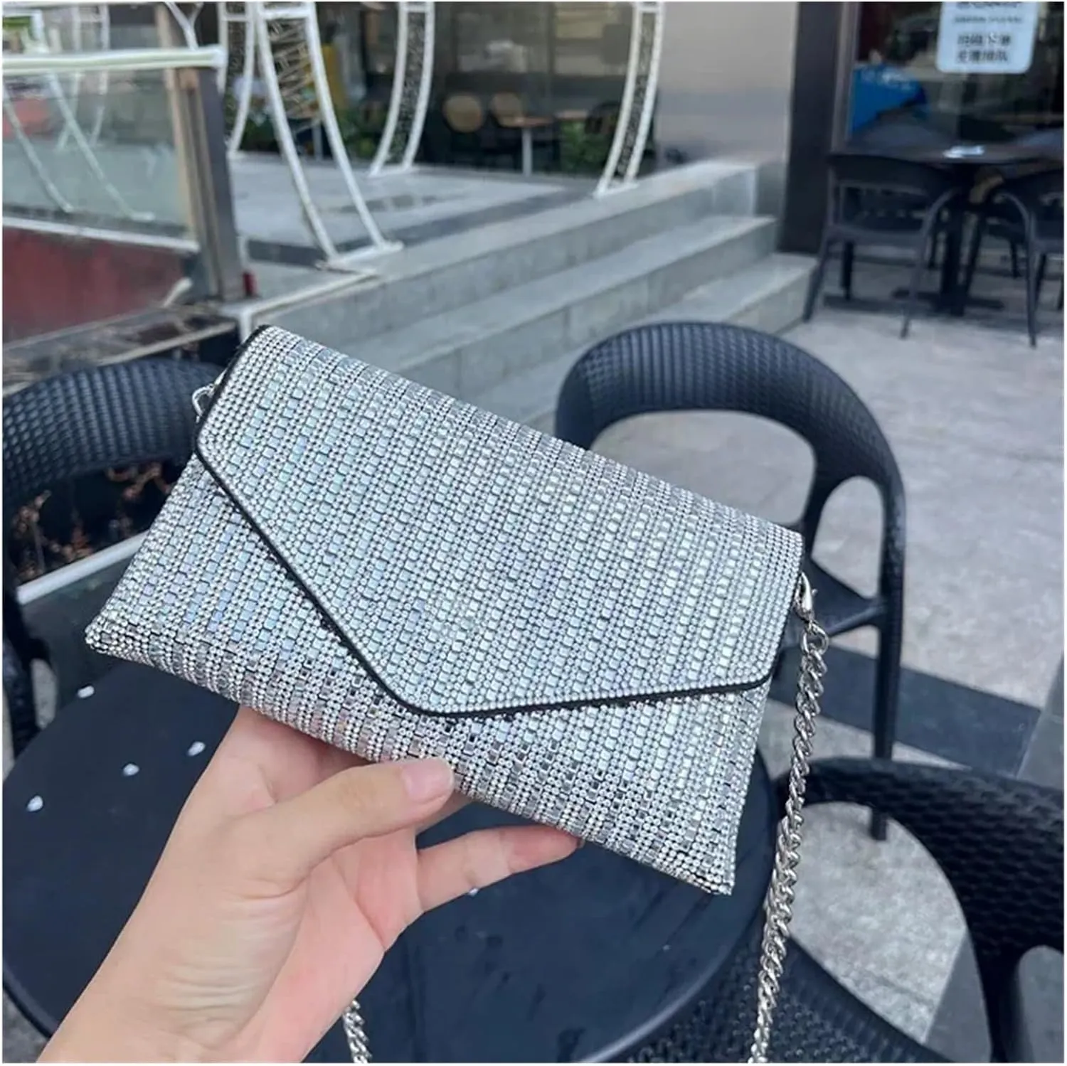 Rhinestone Bags Rhinestone Purse Hand Bags for Women Handbags Chain Silver Purse Party Bags(Golden 18x3x10CM)