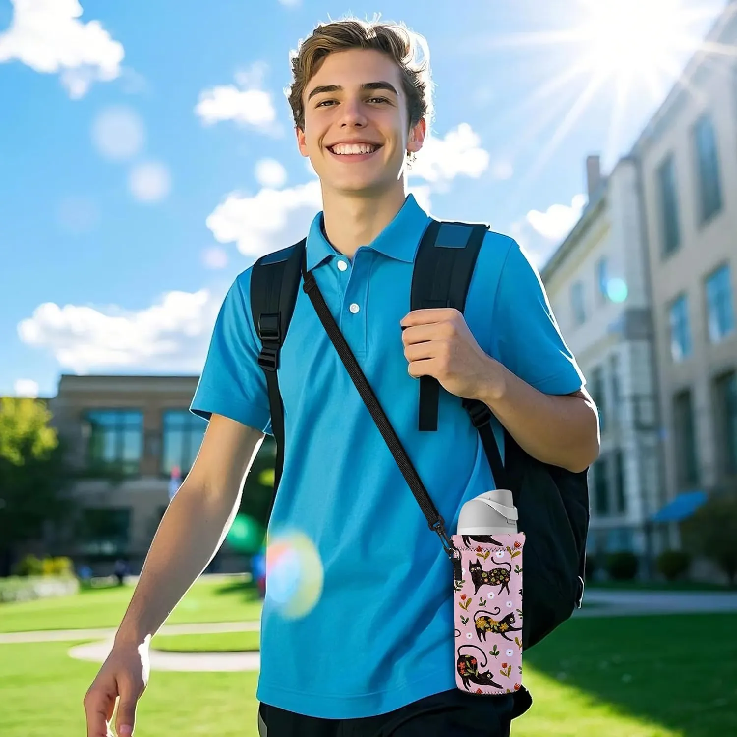 RICHEN Neoprene Water Bottle Carrier Bag with Adjustable Shoulder Strap,Insulated Water Bottle Cover for Stainless Steel/Glass/Plastic Bottles