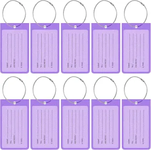 Rimilak 10 Pack PVC Luggage Tags for Suitcase, Travel Cruise Luggage Tag with Metal Loop and Name ID Label for Women Men Baggage Handbag School Bag Backpack, Purple