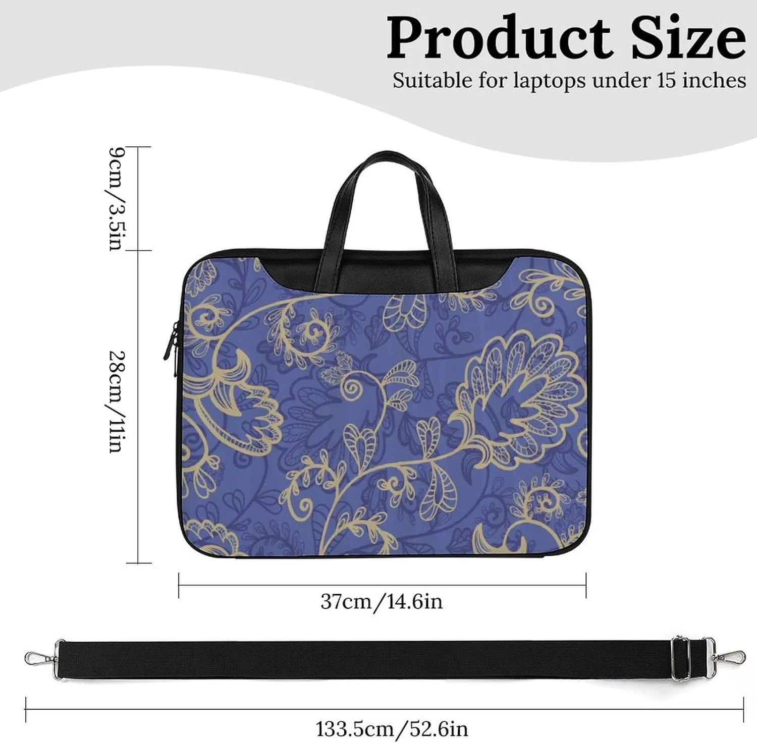 Romantic Flora Leaves Ornate Petals Leather Bag Laptop Case Slim Water Resistant Computer Bags with Handle Briefcase for Work