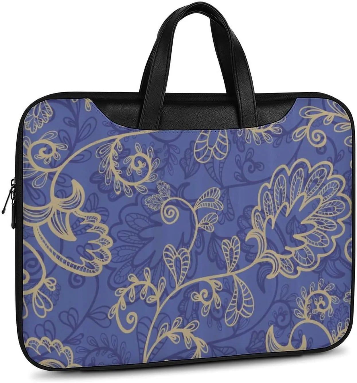 Romantic Flora Leaves Ornate Petals Leather Bag Laptop Case Slim Water Resistant Computer Bags with Handle Briefcase for Work