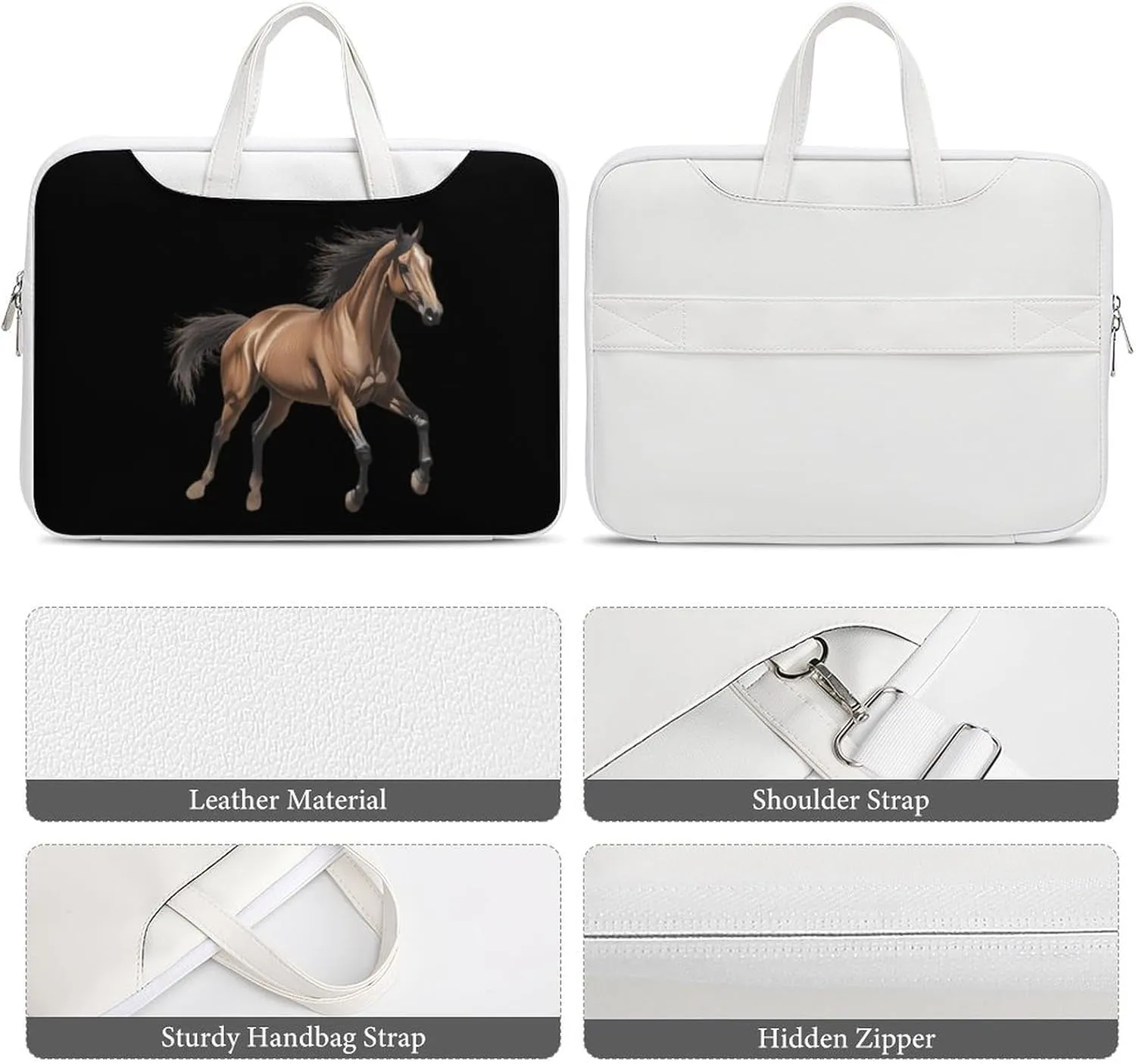Running Arabian Horse Leather Bag Laptop Case Slim Water Resistant Computer Bags with Handle Briefcase for Work