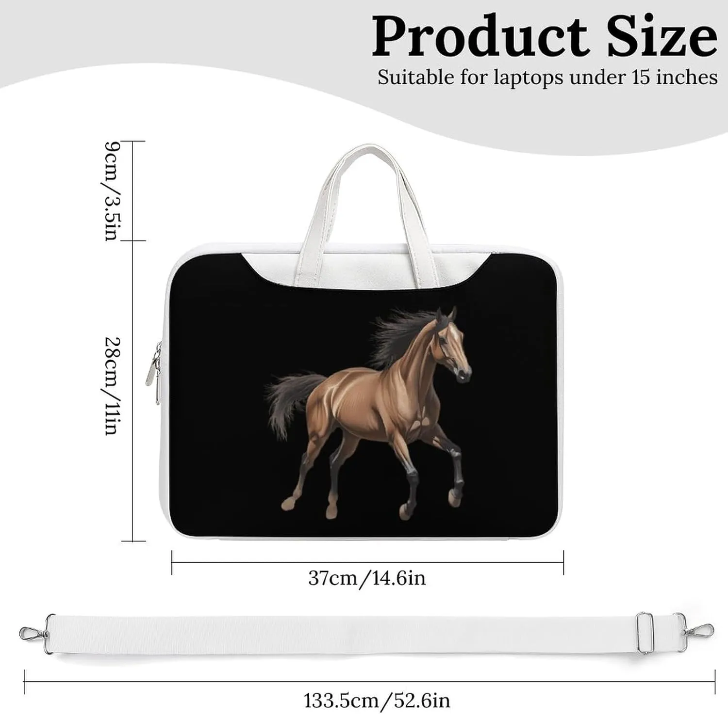 Running Arabian Horse Leather Bag Laptop Case Slim Water Resistant Computer Bags with Handle Briefcase for Work