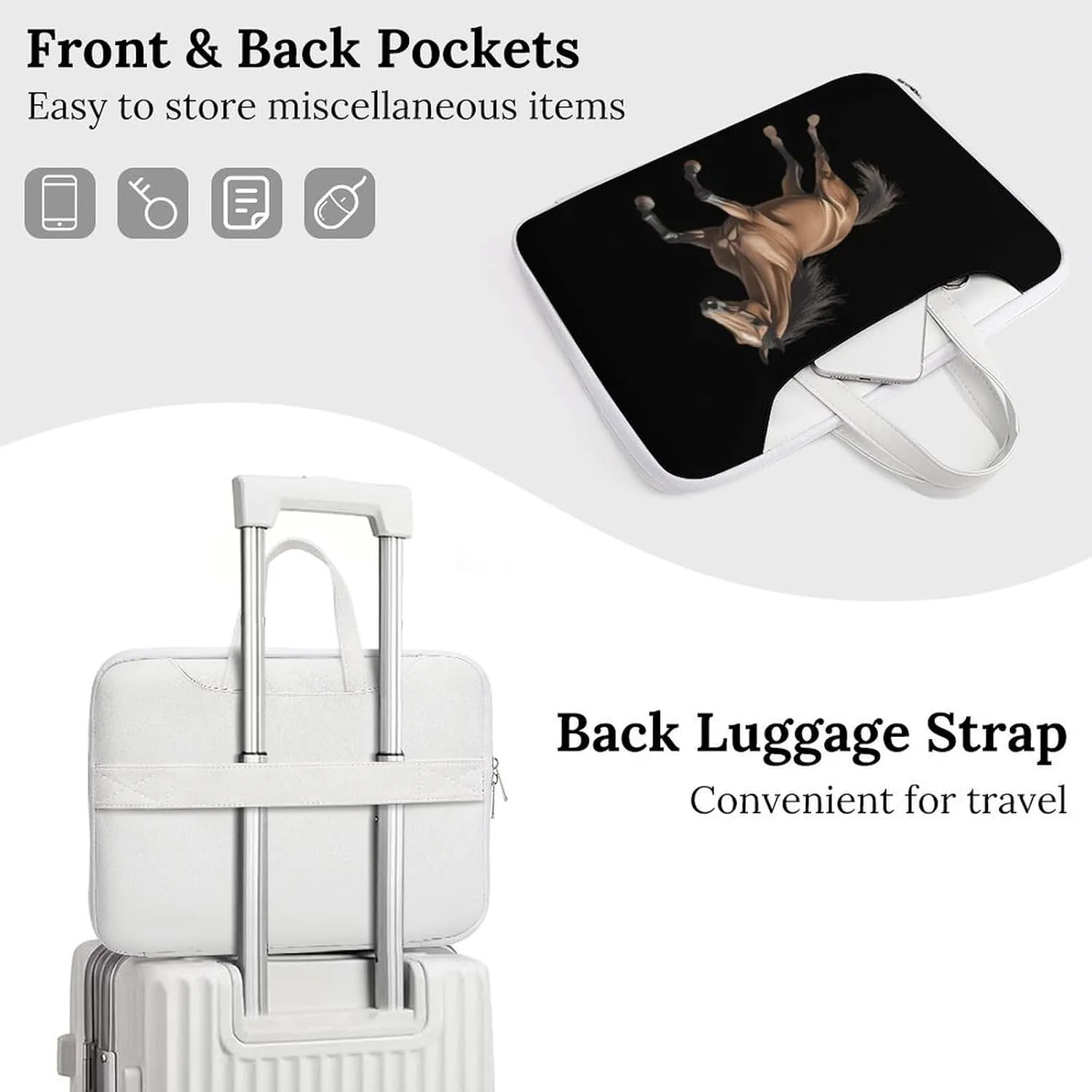 Running Arabian Horse Leather Bag Laptop Case Slim Water Resistant Computer Bags with Handle Briefcase for Work