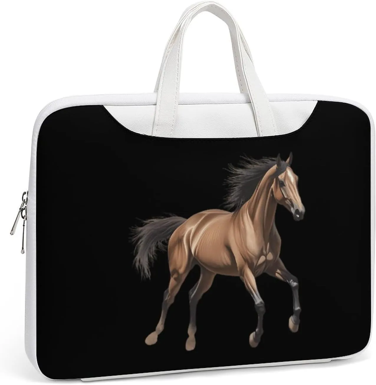 Running Arabian Horse Leather Bag Laptop Case Slim Water Resistant Computer Bags with Handle Briefcase for Work