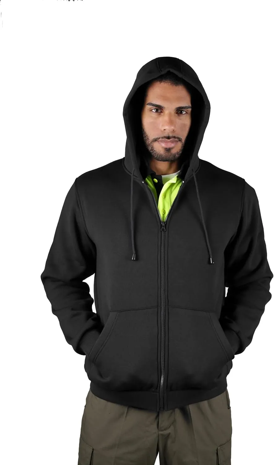 RYNO GEAR Men's Security Guard Silkscreen Front & Back Black Full Zip Hoodie, Fleece Hoodie.