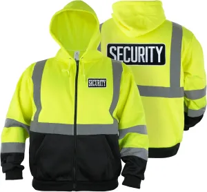 RYNO GEAR Men's Security Guard Silkscreen Front & Back Black Full Zip Hoodie, Fleece Hoodie.