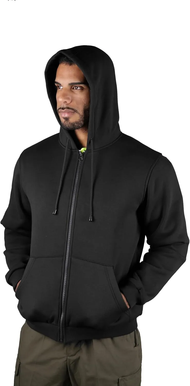 RYNO GEAR Men's Security Guard Silkscreen Front & Back Black Full Zip Hoodie, Fleece Hoodie.