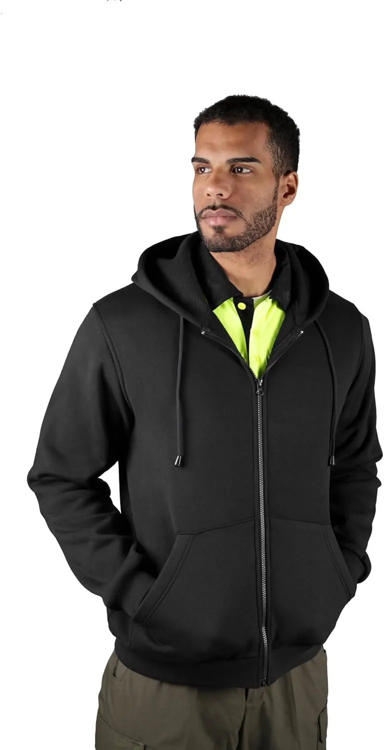 RYNO GEAR Men's Security Guard Silkscreen Front & Back Black Full Zip Hoodie, Fleece Hoodie.
