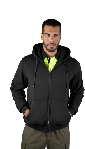RYNO GEAR Men's Security Guard Silkscreen Front & Back Black Full Zip Hoodie, Fleece Hoodie.