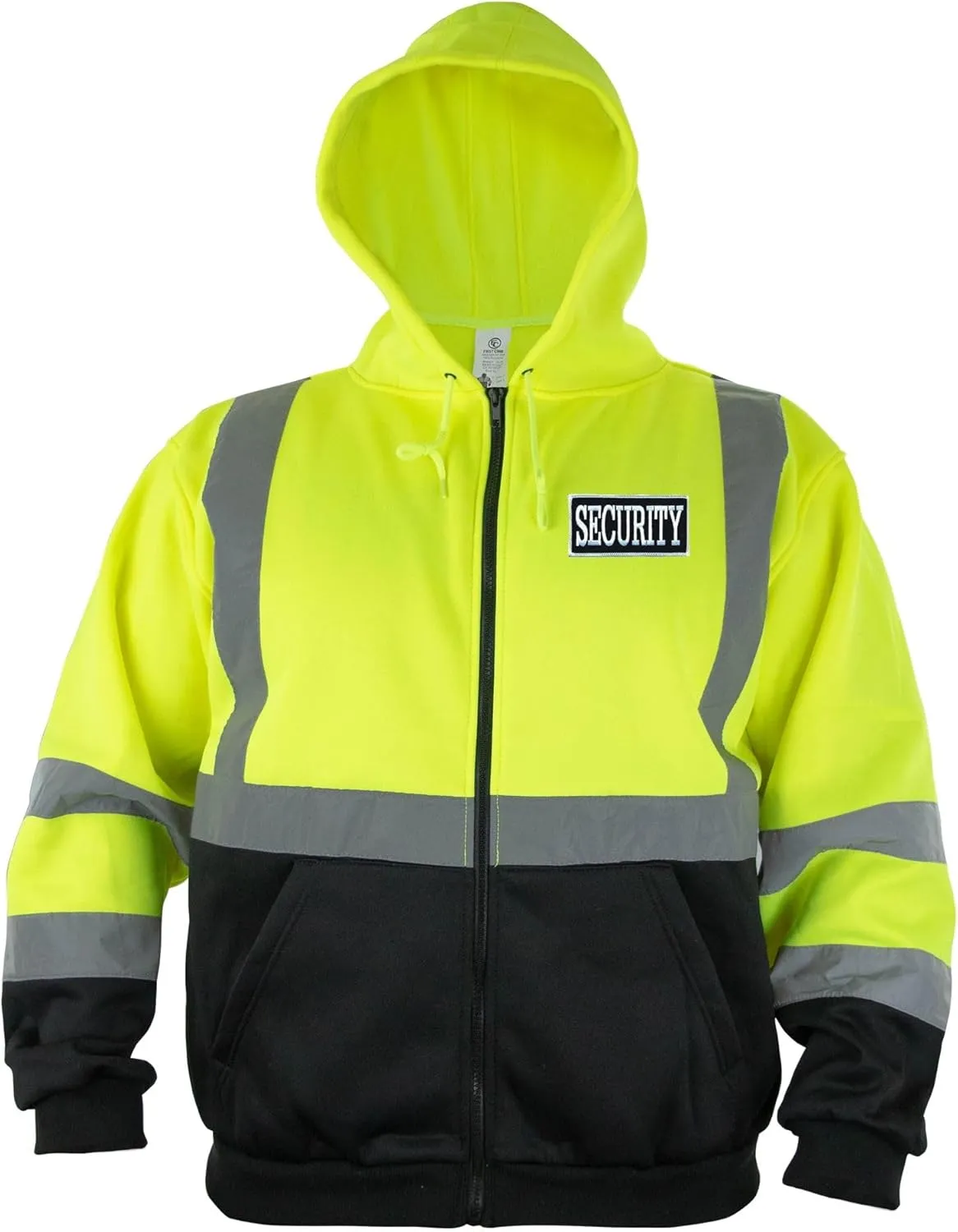 RYNO GEAR Men's Security Guard Silkscreen Front & Back Black Full Zip Hoodie, Fleece Hoodie.