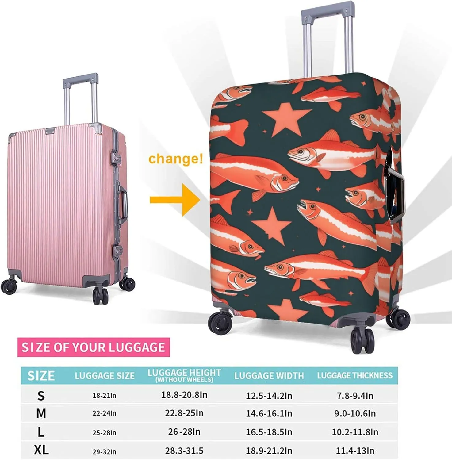 Salmon Print Washable Suitcase Cover Protective Luggage Cover Anti Scratch Travel Gear Protector