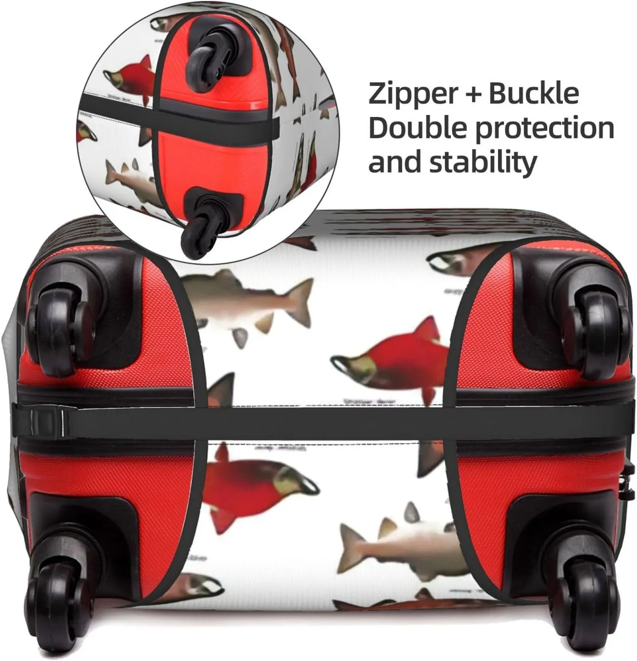 Salmon Print Washable Suitcase Cover Protective Luggage Cover Anti Scratch Travel Gear Protector