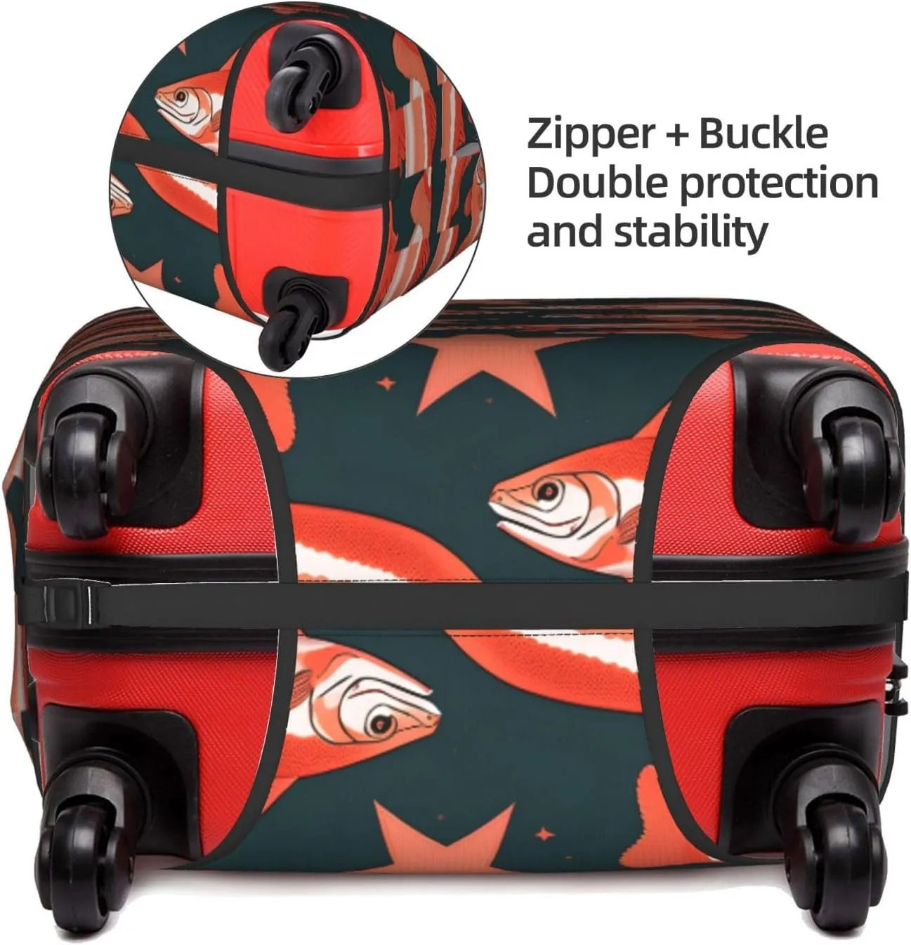Salmon Print Washable Suitcase Cover Protective Luggage Cover Anti Scratch Travel Gear Protector