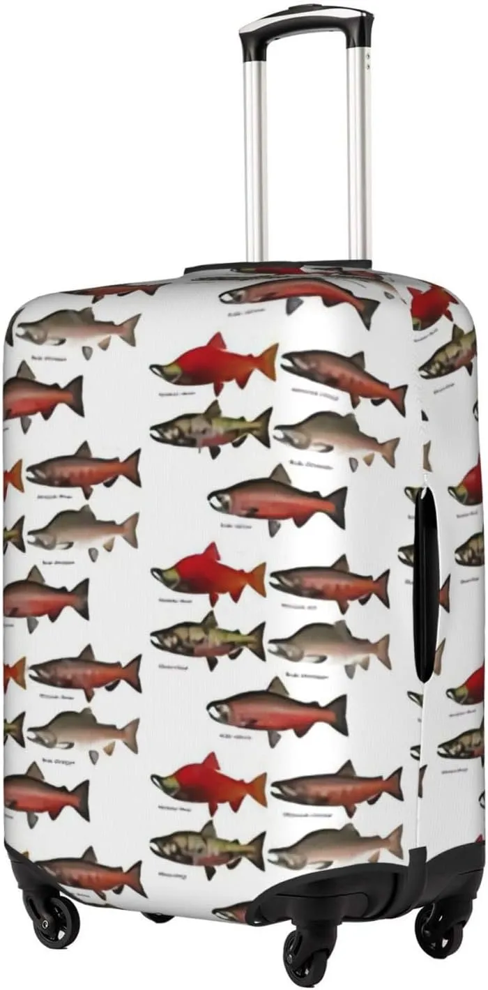 Salmon Print Washable Suitcase Cover Protective Luggage Cover Anti Scratch Travel Gear Protector