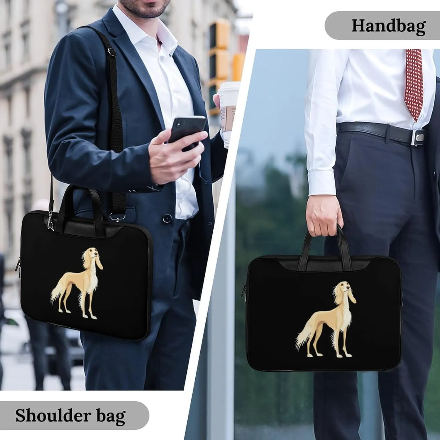 Saluki Dog Leather Bag Laptop Case Slim Water Resistant Computer Bags with Handle Briefcase for Work