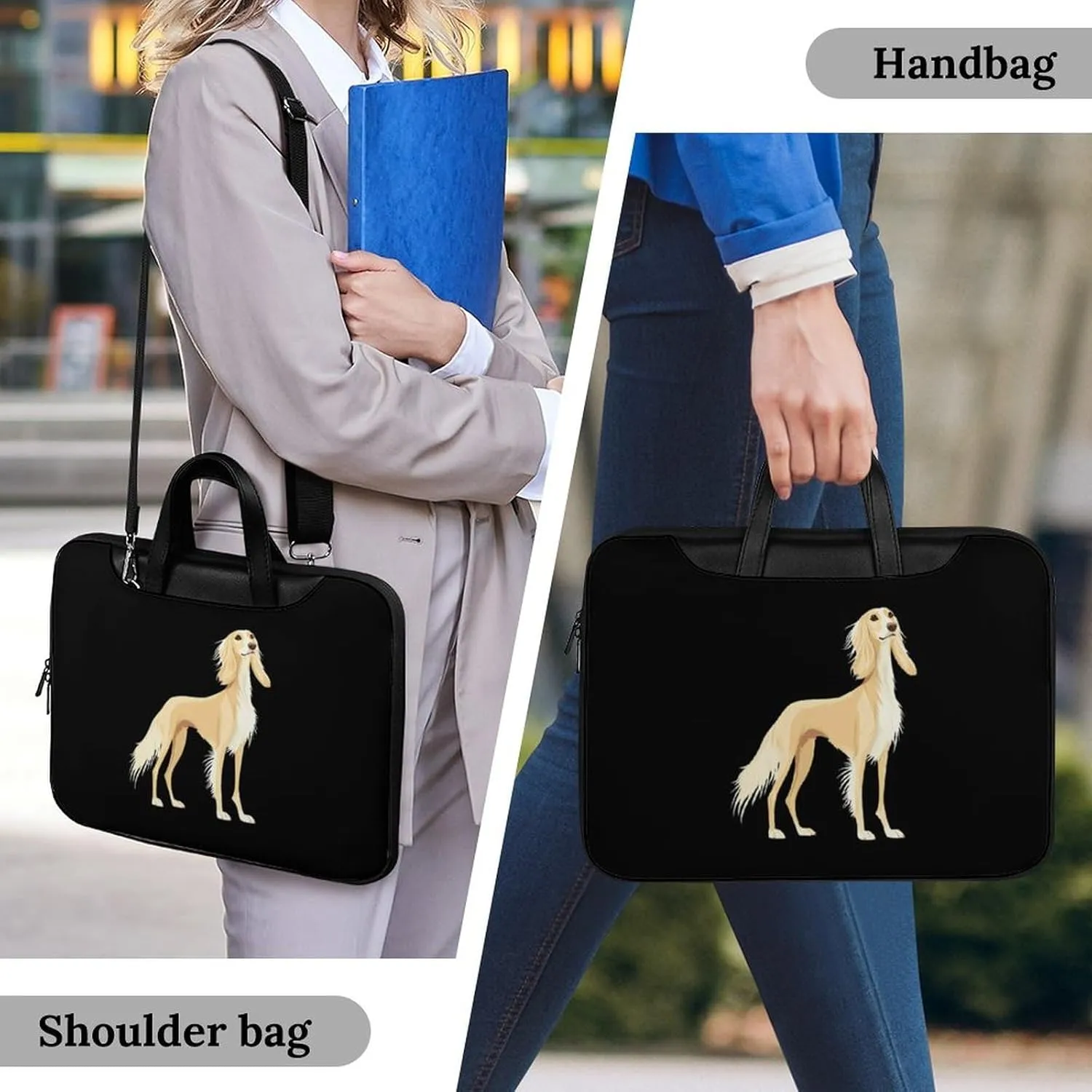 Saluki Dog Leather Bag Laptop Case Slim Water Resistant Computer Bags with Handle Briefcase for Work