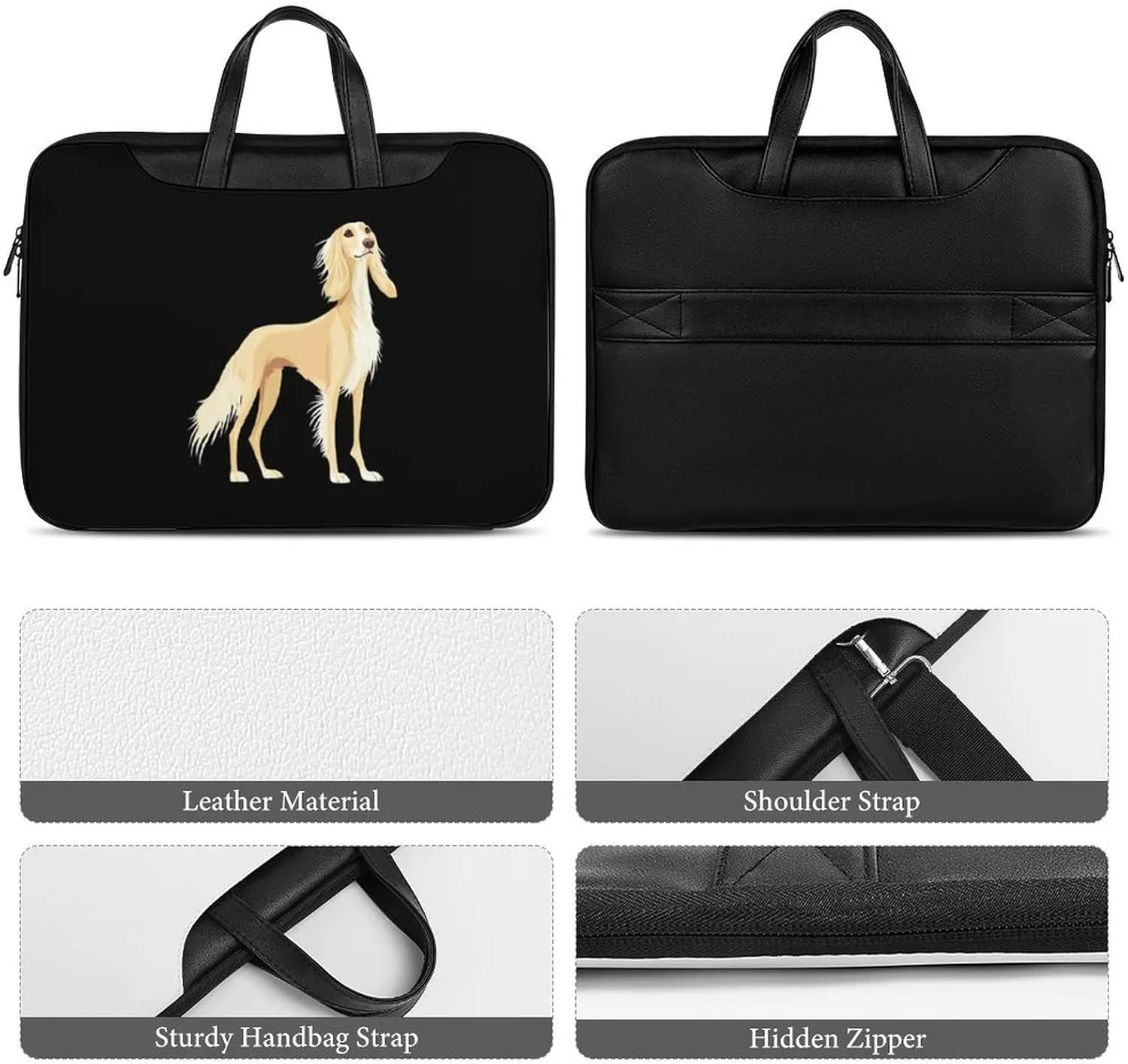 Saluki Dog Leather Bag Laptop Case Slim Water Resistant Computer Bags with Handle Briefcase for Work