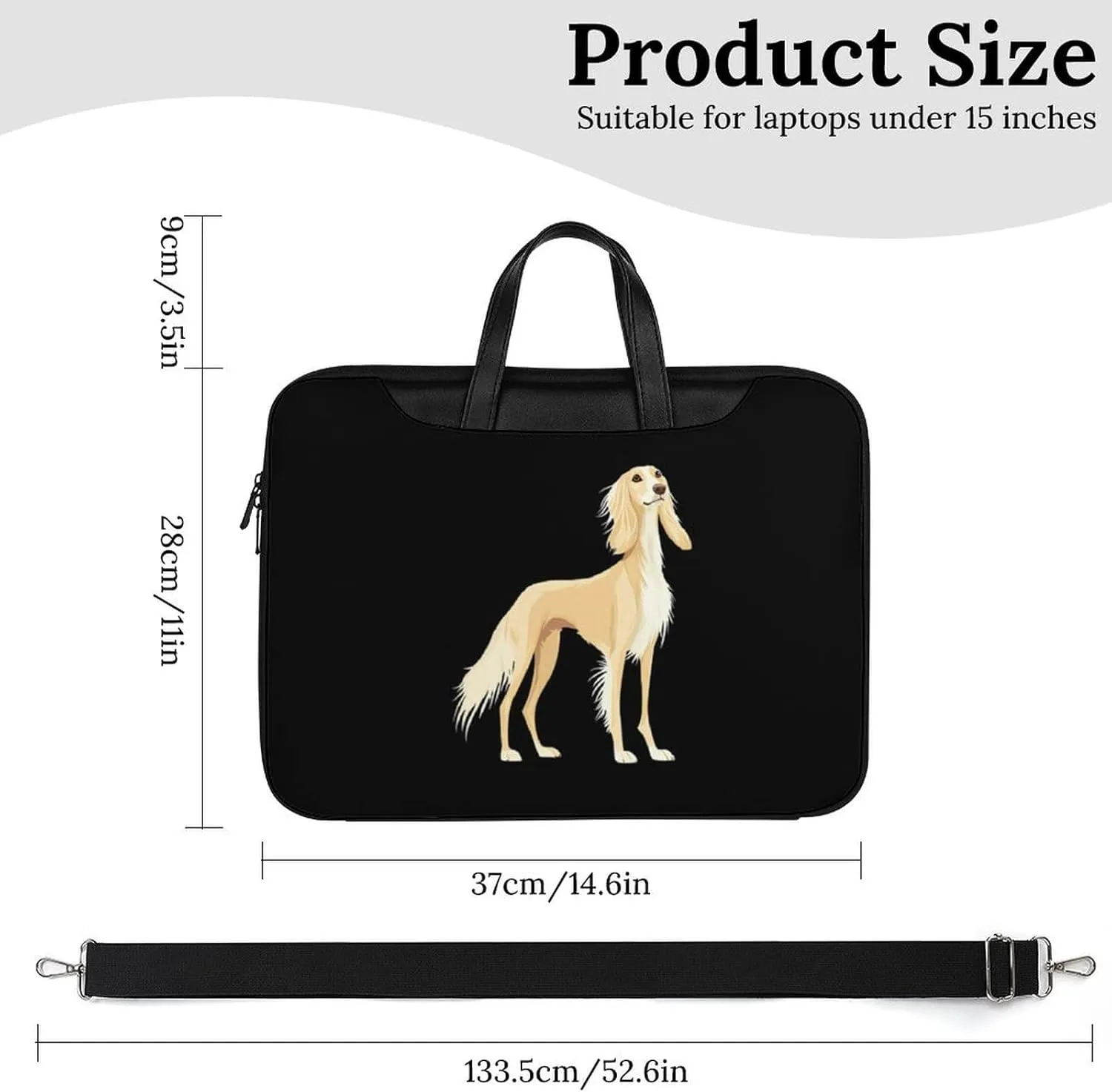 Saluki Dog Leather Bag Laptop Case Slim Water Resistant Computer Bags with Handle Briefcase for Work