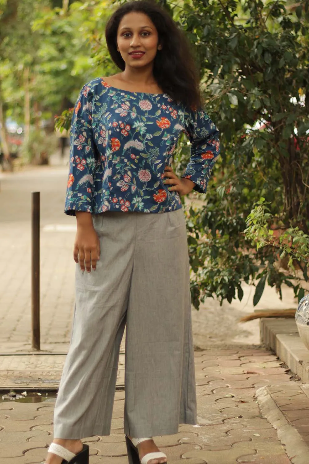 Sanganeri Crop Top- Lapis Florals