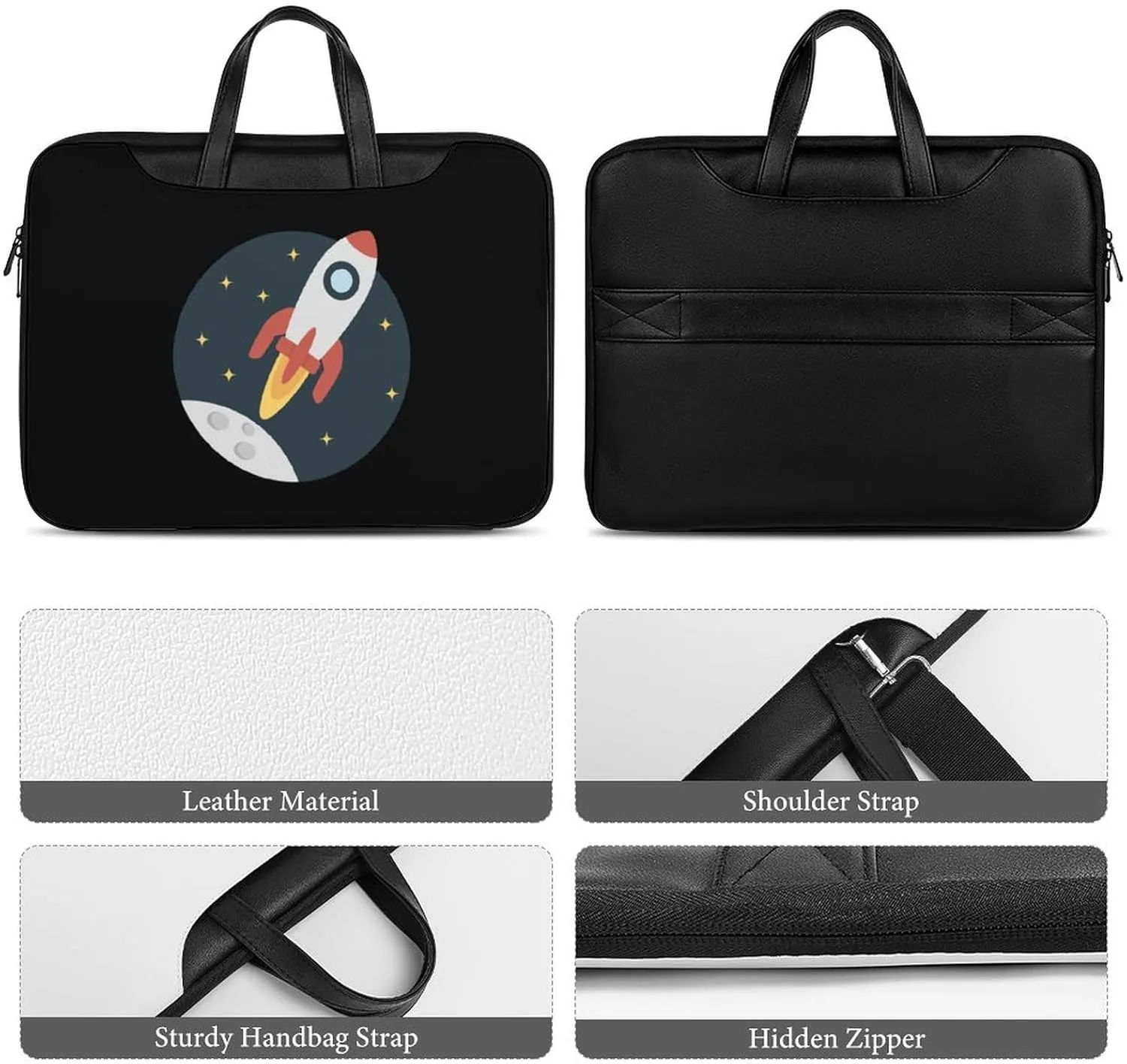 Sapce Rocket Leather Bag Laptop Case Slim Water Resistant Computer Bags with Handle Briefcase for Work