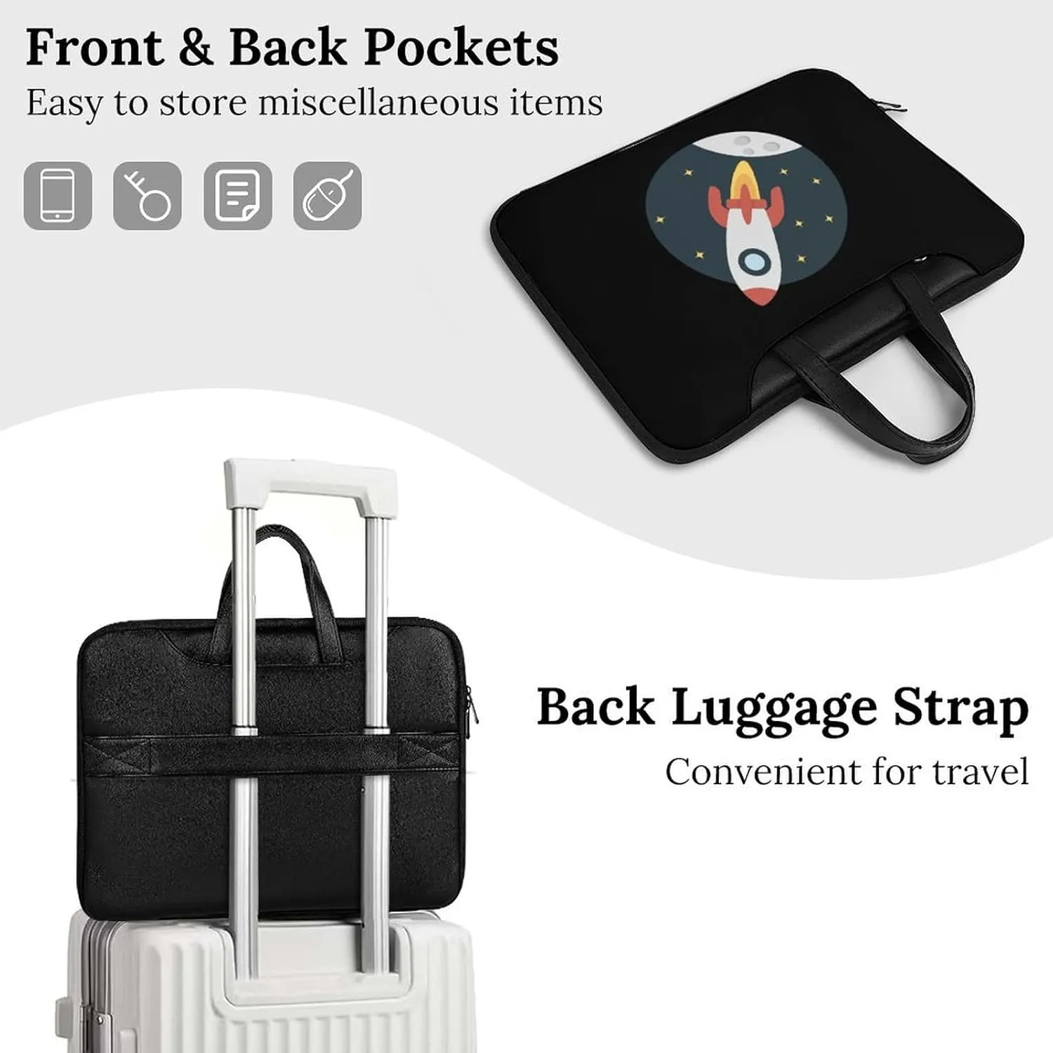 Sapce Rocket Leather Bag Laptop Case Slim Water Resistant Computer Bags with Handle Briefcase for Work