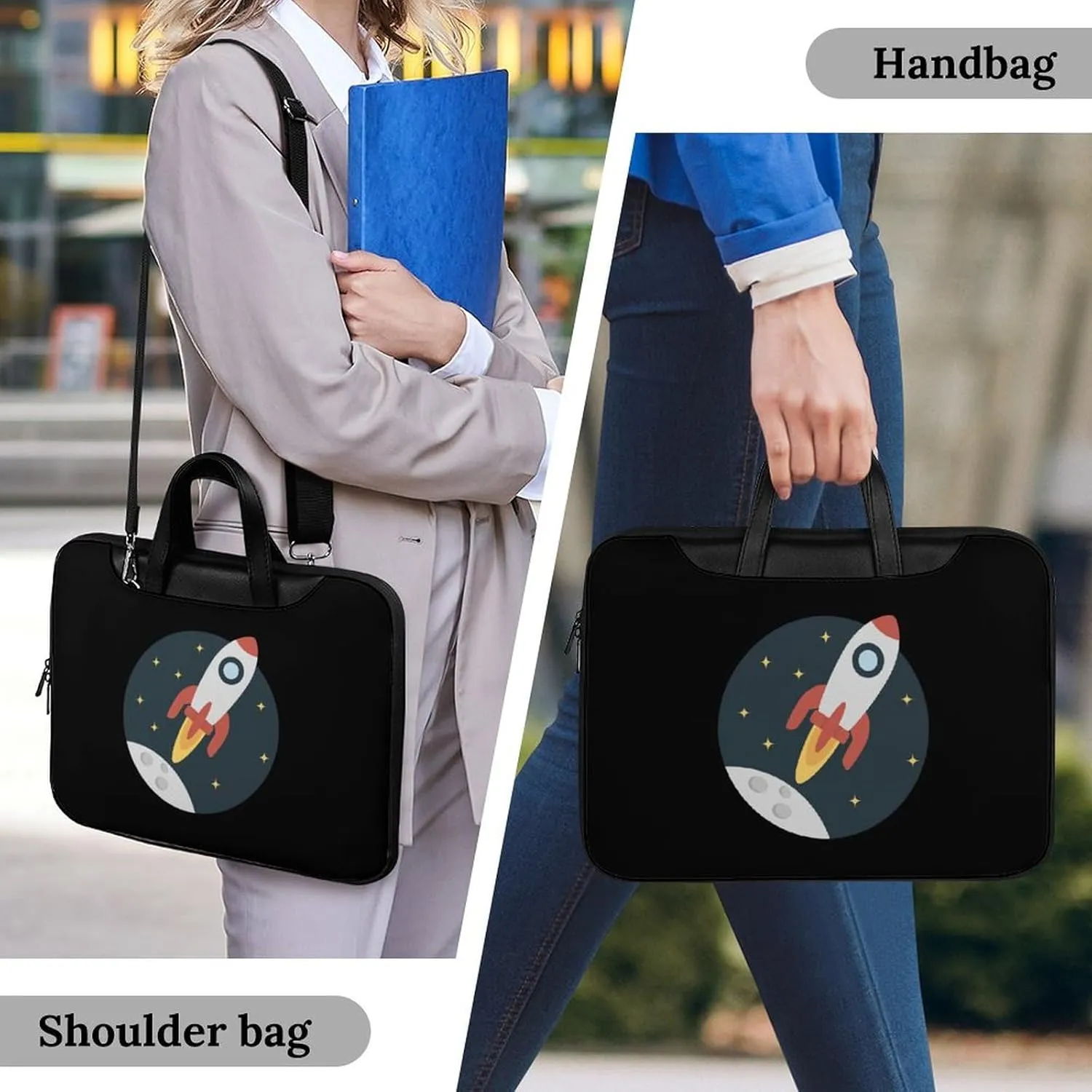 Sapce Rocket Leather Bag Laptop Case Slim Water Resistant Computer Bags with Handle Briefcase for Work