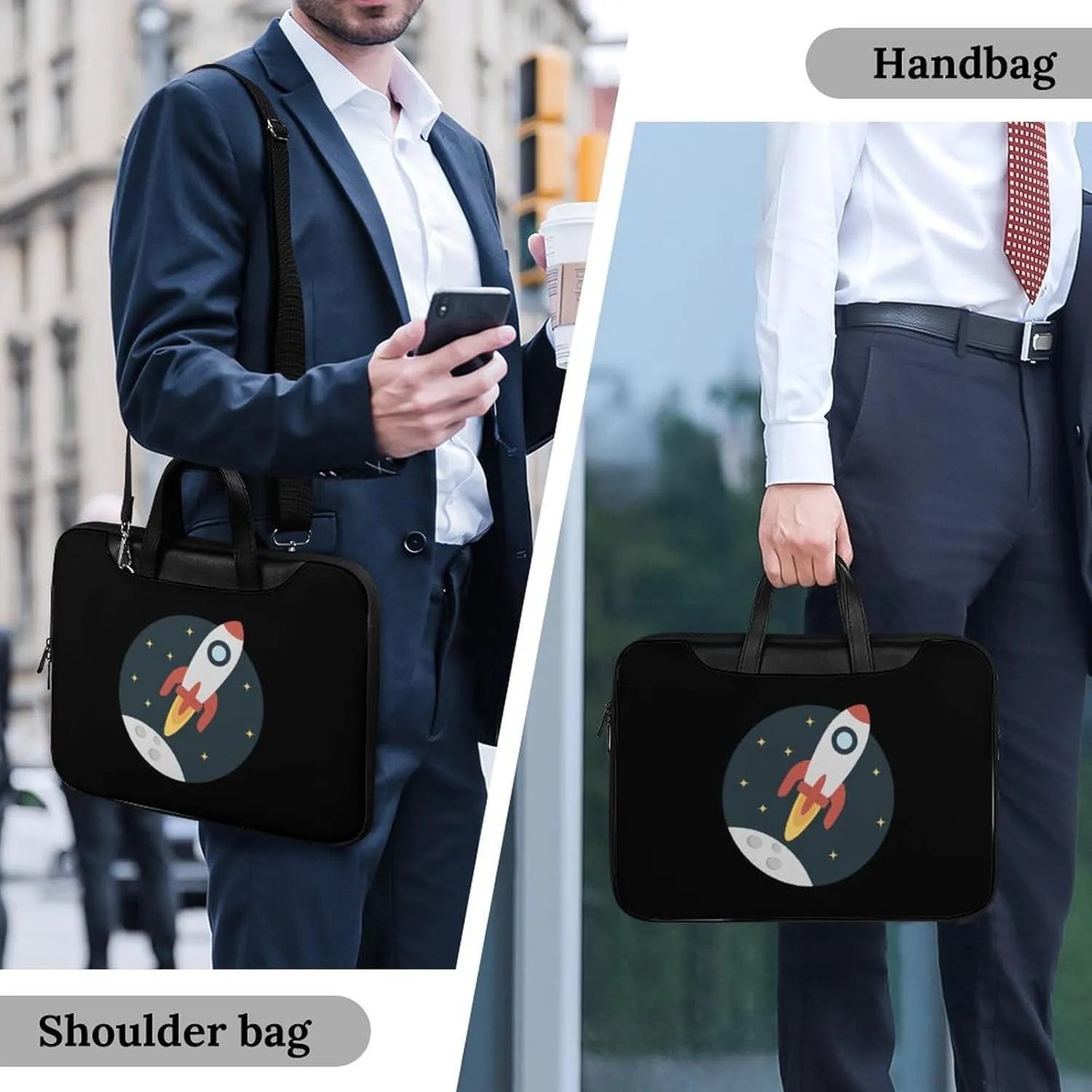 Sapce Rocket Leather Bag Laptop Case Slim Water Resistant Computer Bags with Handle Briefcase for Work